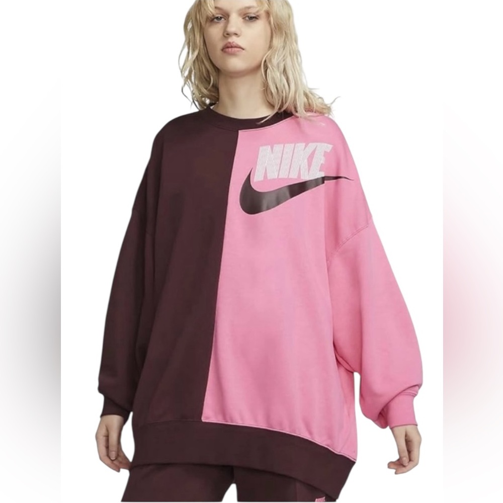 Nike Sportswear Over-Oversized Fleece Dance Crewneck Sweatshirt Pink Maroon XS